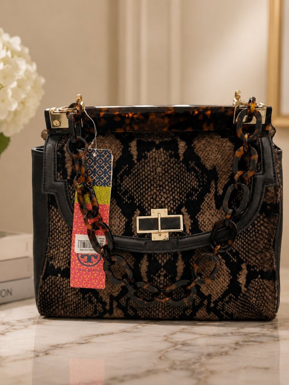 Tory Burch Resin Top Snakeprint Bag - Picture 1 of 13